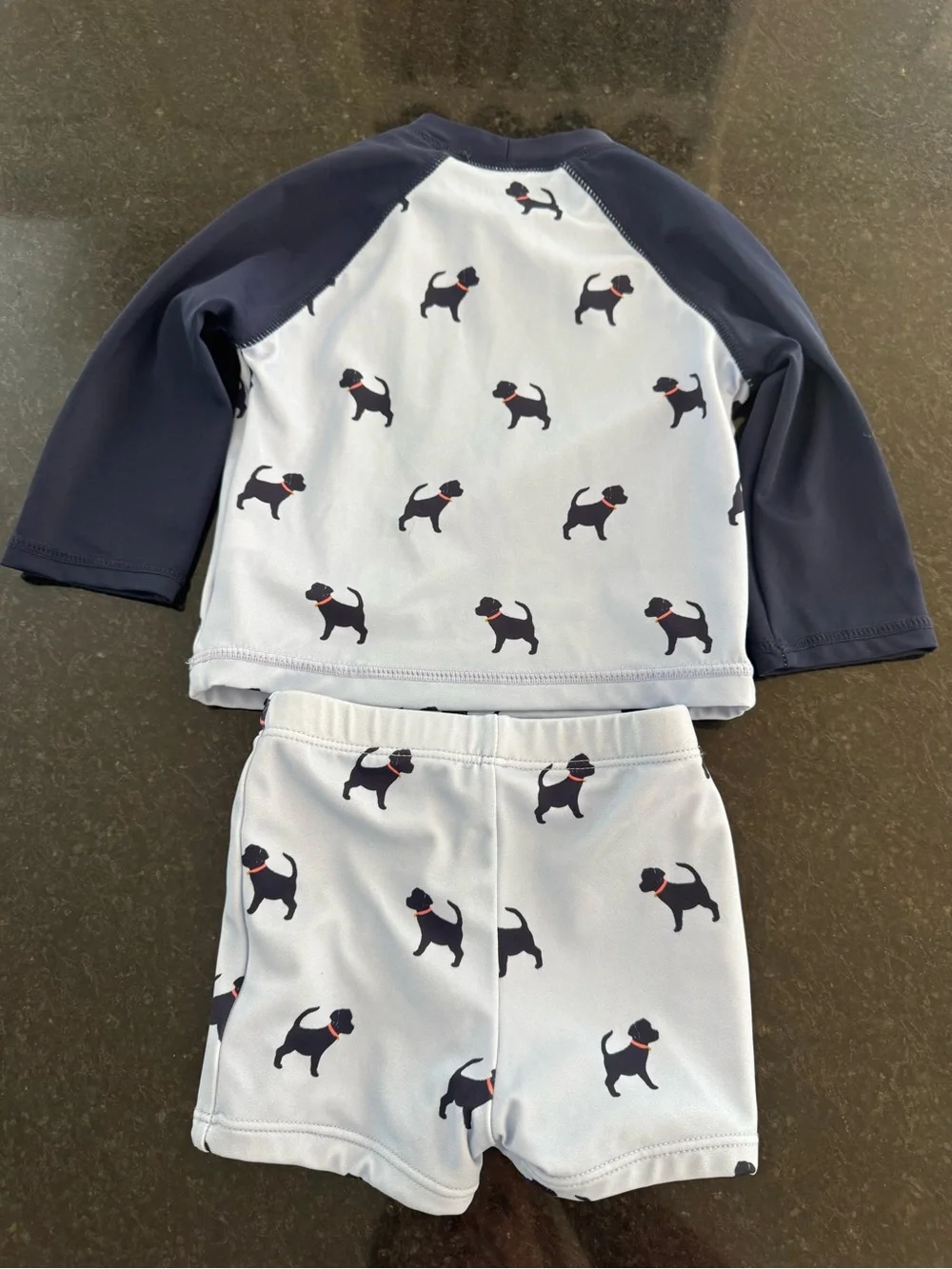 Janie and Jack 6-12mth Swim & Rash-guard Set Baby Blue w/Black Puppy Print NEW